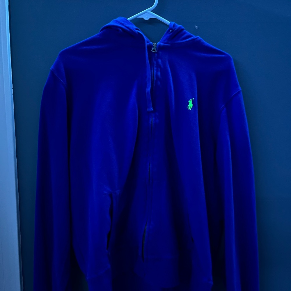Royal Blue Polo Hoodie Neon Green Logo